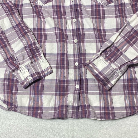 Sonoma Life Style Women's L Purple Plaid Flannel Button Up Collared Long Sleeve - Picture 8 of 15